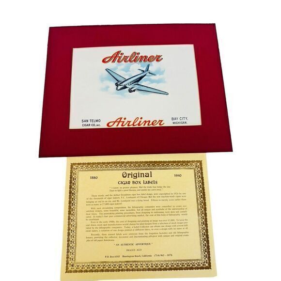 Other - Aviation Airliner Original Cigar Label Bay City MI San Telmo Cigar Co. Embossed‎